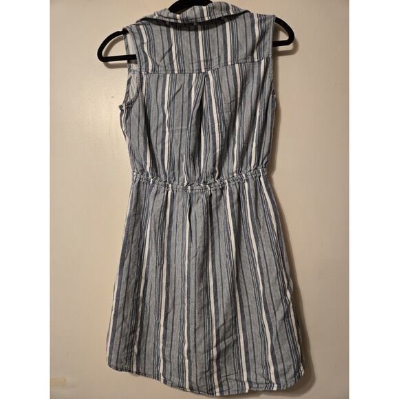 Bebop We The Free Collared Linen Blend Sleeve Flap Pocket Striped Shirt Dress M - Picture 1 of 5
